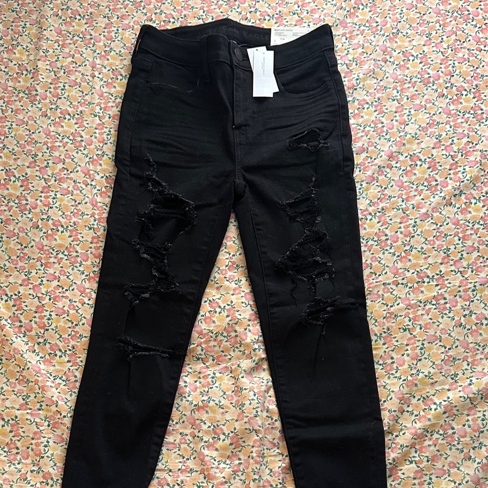 American Eagle Black High Rise Distressed/Ripped Women Jegging Jeans